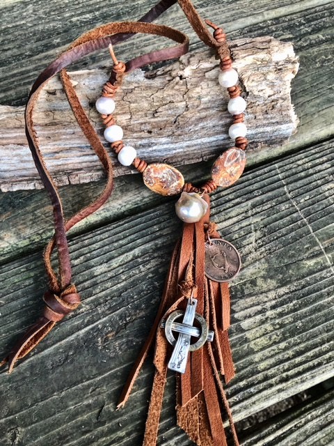 Leather Tassel Necklace Brown